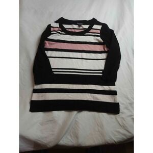 Roz & Ali Sweater Womens PS Striped Coastal Grandma Quiet Luxury Preppy Workwear